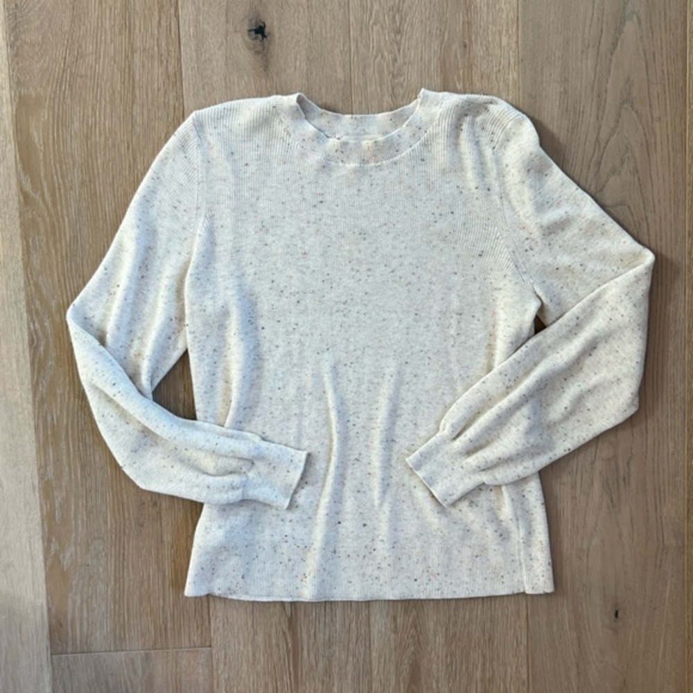 Loft Colorful Confetti Spotted Beige Bubble Sleeve Thin Sweater Medium